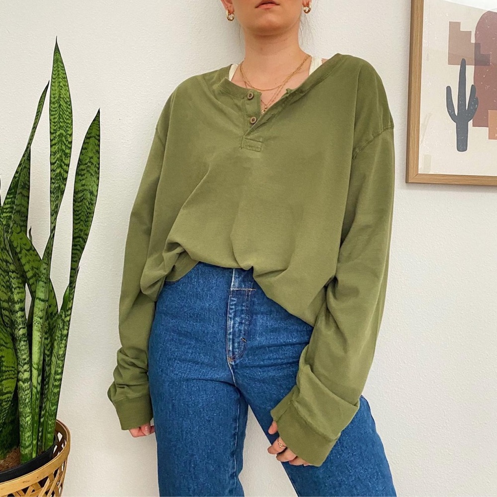 Green Henley Button Down Shirt - image 1